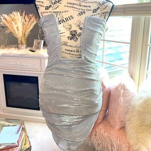 NWT Silver Sparkling Party Dress Designed By AKIRA